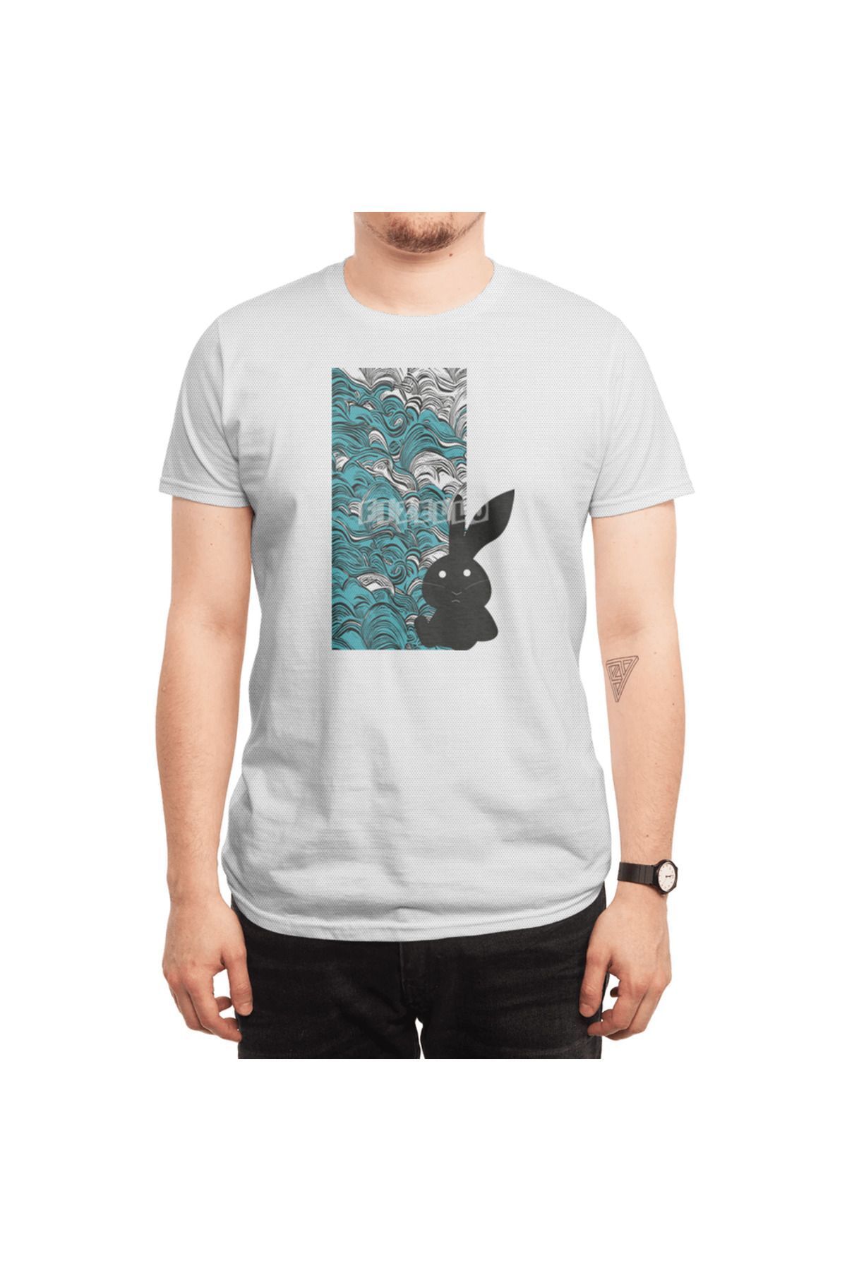 Fizello-Μπλουζάκι ανδρικό και γυναικείο - Unisex λευκό, διάνυσμα μπλουζάκι "In The Rabbit's Waves" 6