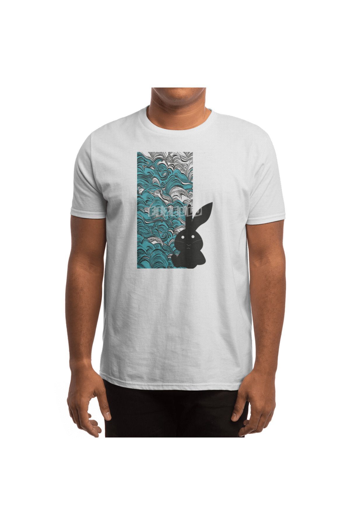 Fizello-Μπλουζάκι ανδρικό και γυναικείο - Unisex λευκό, διάνυσμα μπλουζάκι "In The Rabbit's Waves" 4