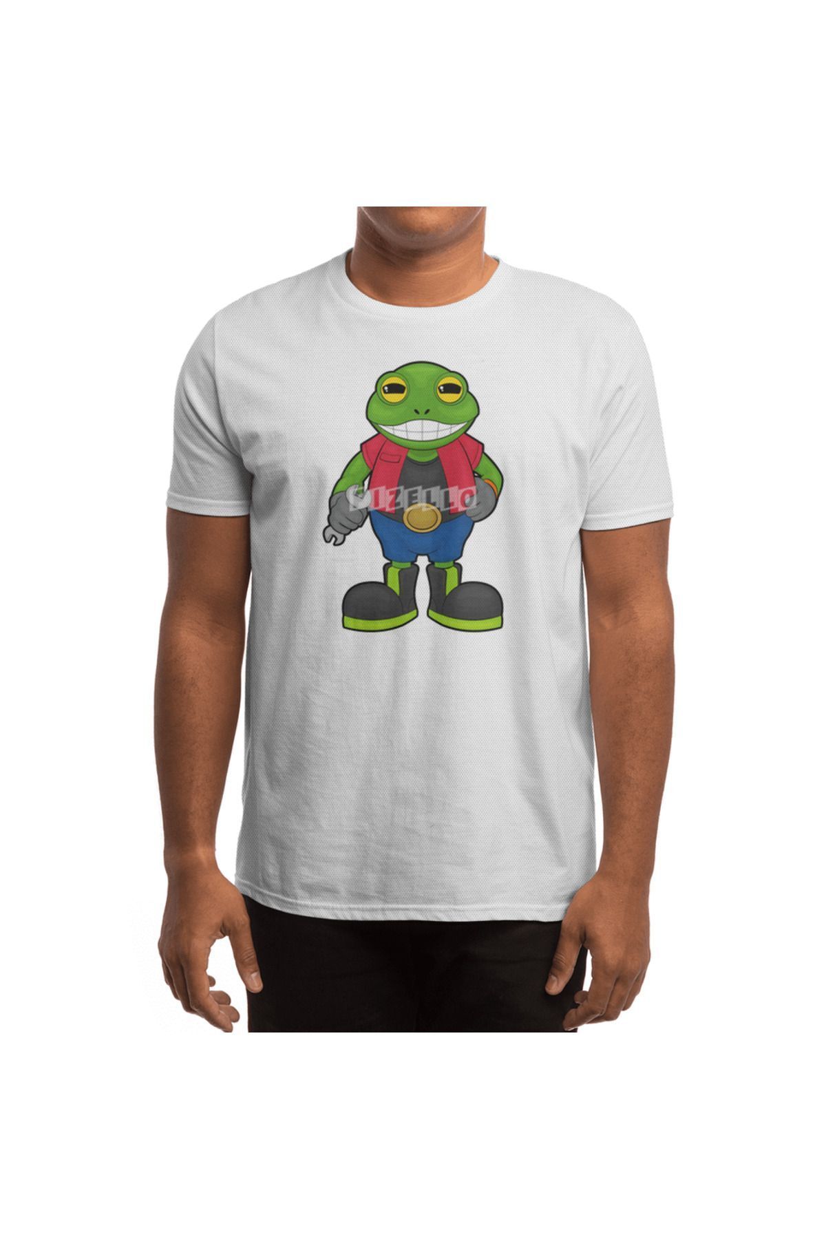 Fizello-Ανδρικό και γυναικείο Unisex λευκό μπλουζάκι - Frog As Mechanic With Spanner Pattern 4