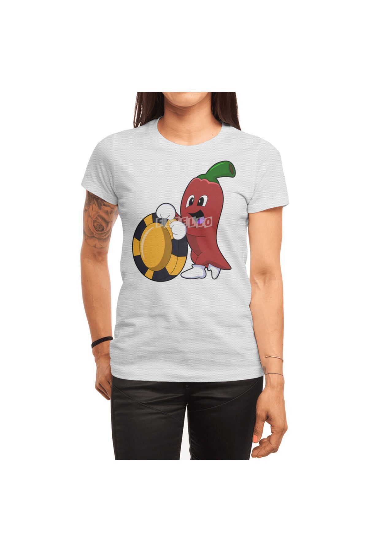 Fizello Tricou Cu Guler De Poker - Bărbați, Femei, Unisex Alb, Model Chips De Poker Pepper Horse Unisex - XL