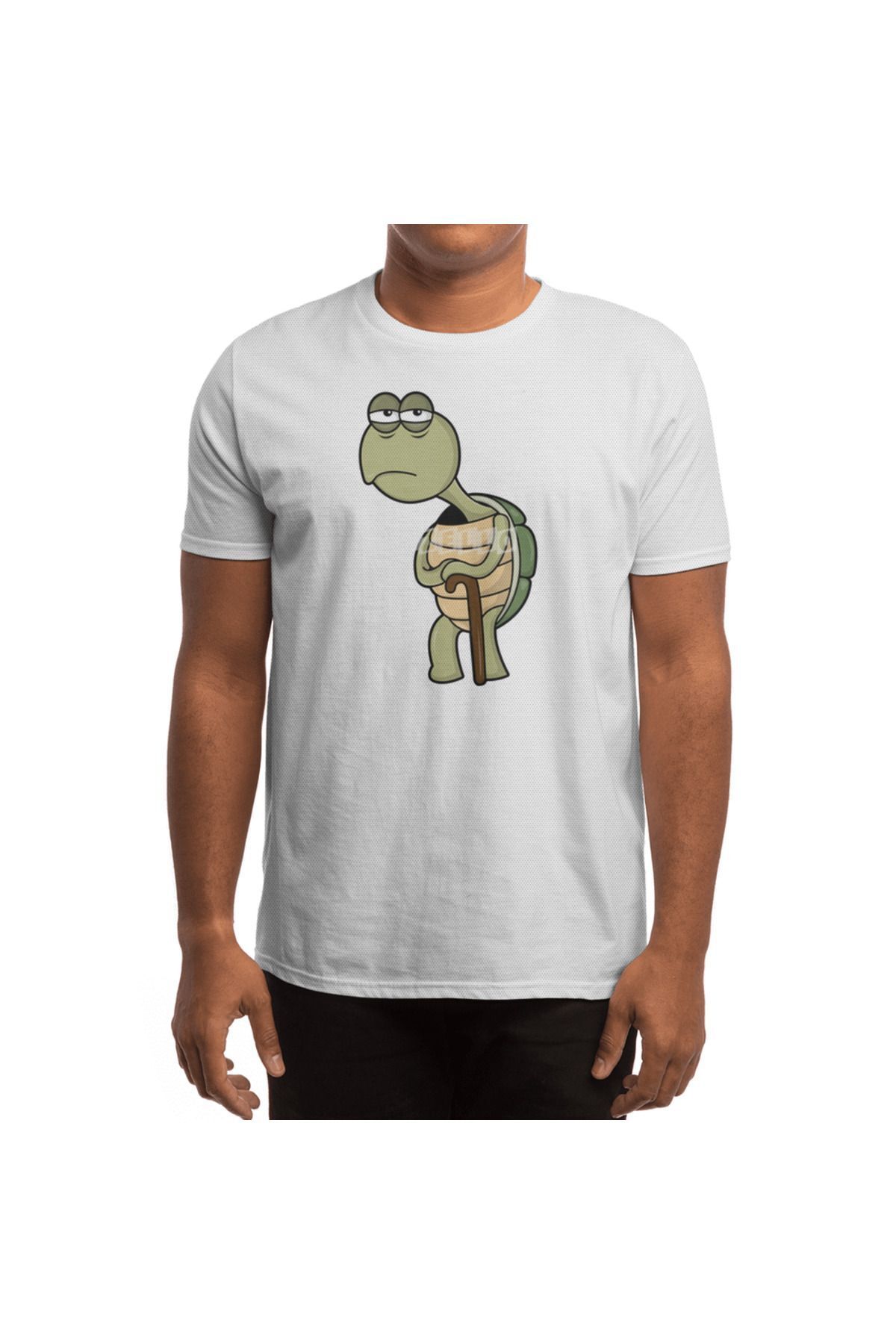 Fizello-Ανδρικό και γυναικείο λευκό μπλουζάκι - Turtle With Shell & Walking Stick Unisex Design 4