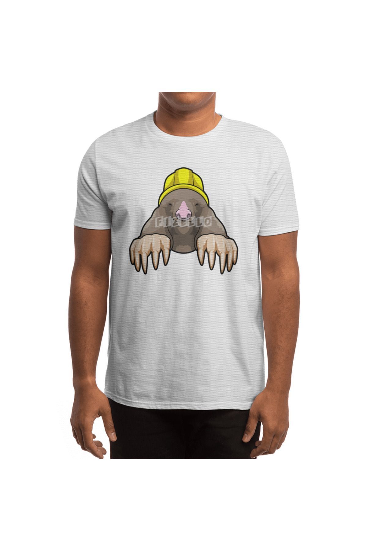 Fizello-Ανδρικό και γυναικείο λευκό μπλουζάκι Unisex - As Miner With Helmet Design 4