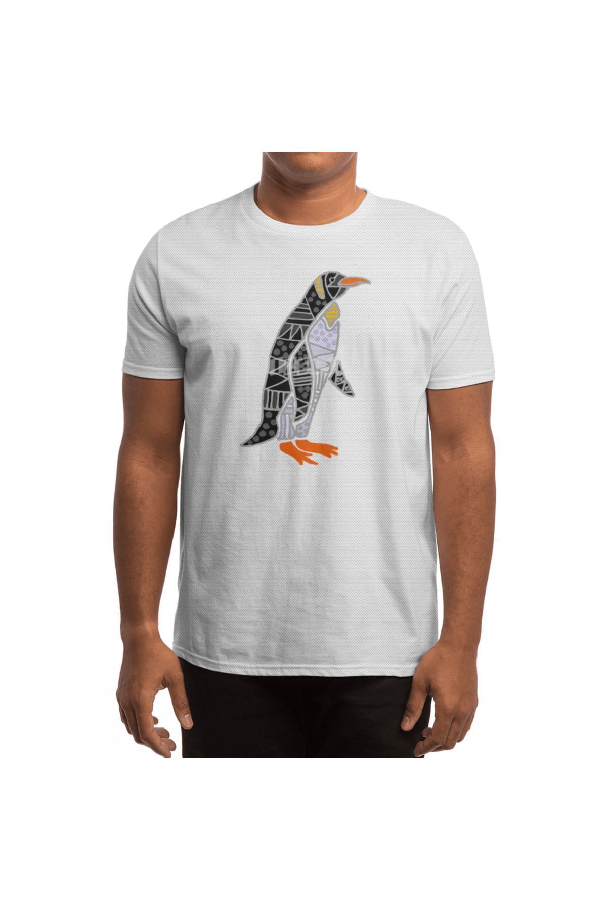 Fizello-Λευκό μπλουζάκι για άνδρες και γυναίκες - Cool Penguin Bird Abstract Art Pattern 4