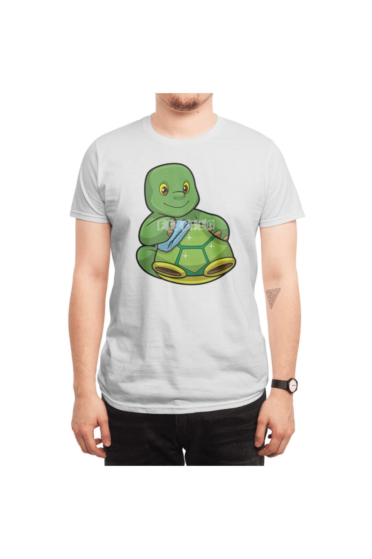 Fizello-Ανδρικό και γυναικείο λευκό μπλουζάκι - Turtle With Shell & Cleaning Rag Design 6