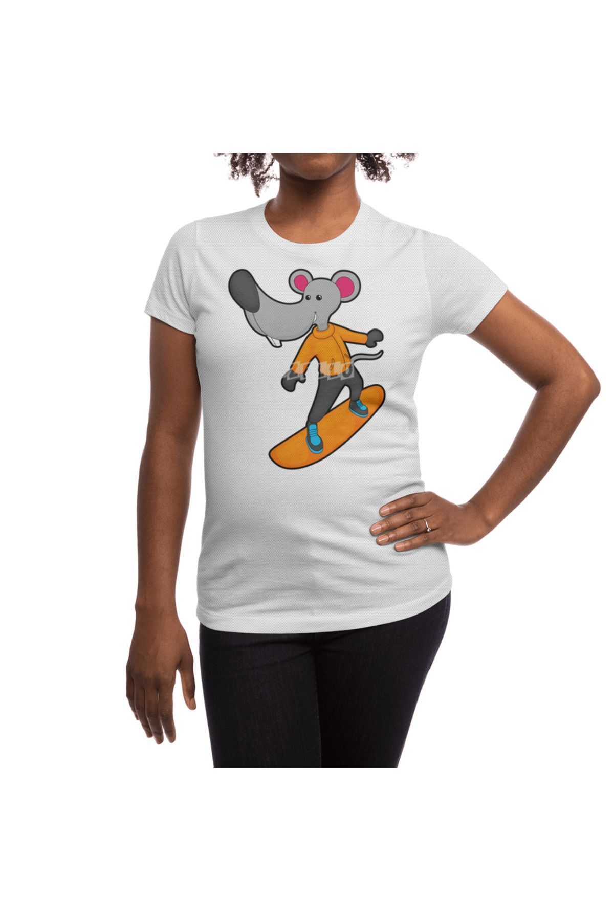 Fizello-Ανδρικό και γυναικείο λευκό μπλουζάκι - Mouse As Snowboarder With Snowboarding Unisex Design 5