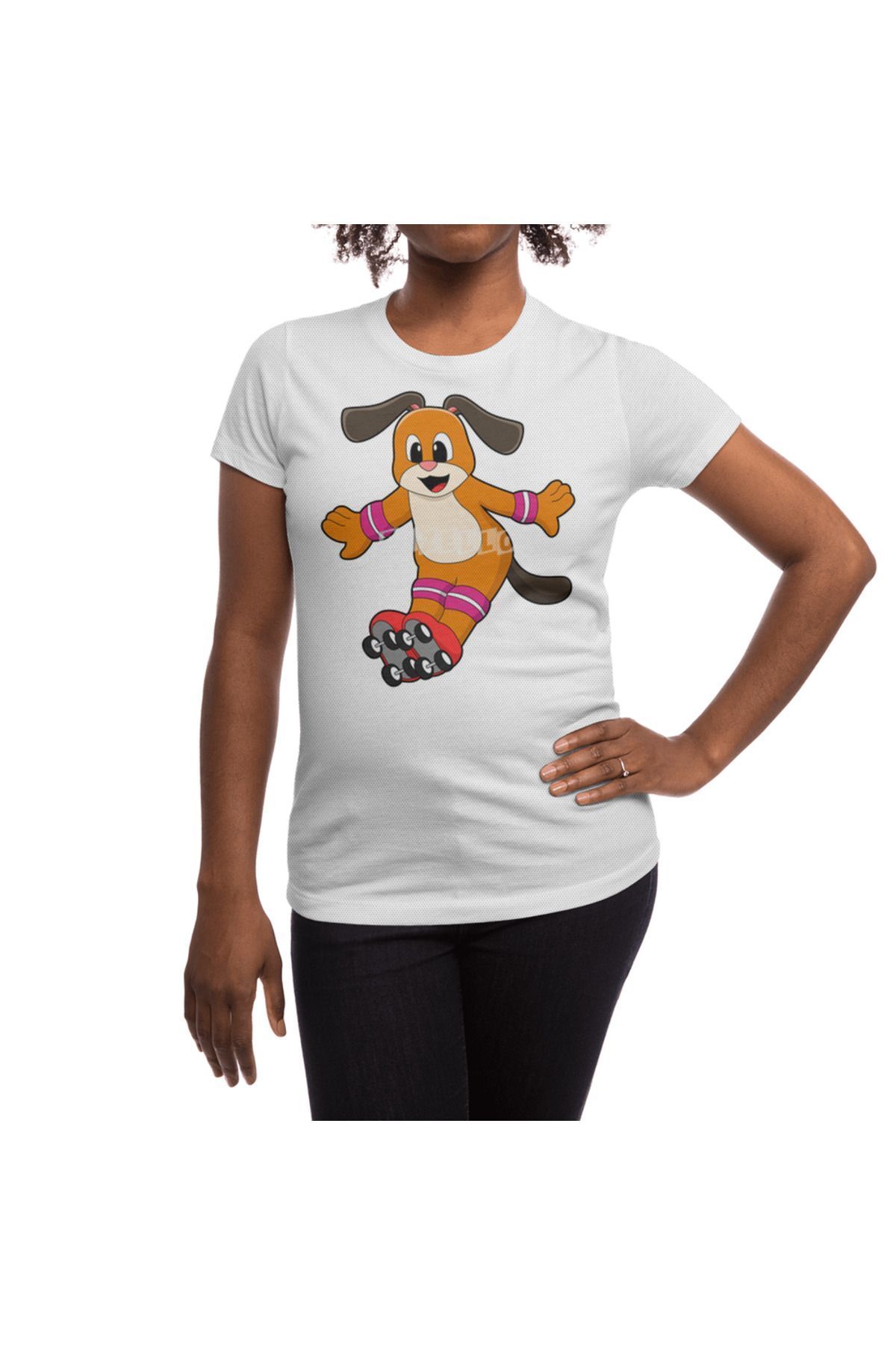 Fizello-Ανδρικό και γυναικείο μπλουζάκι - Dog As Skater With Inline Skates Unisex Λευκό μπλουζάκι 5
