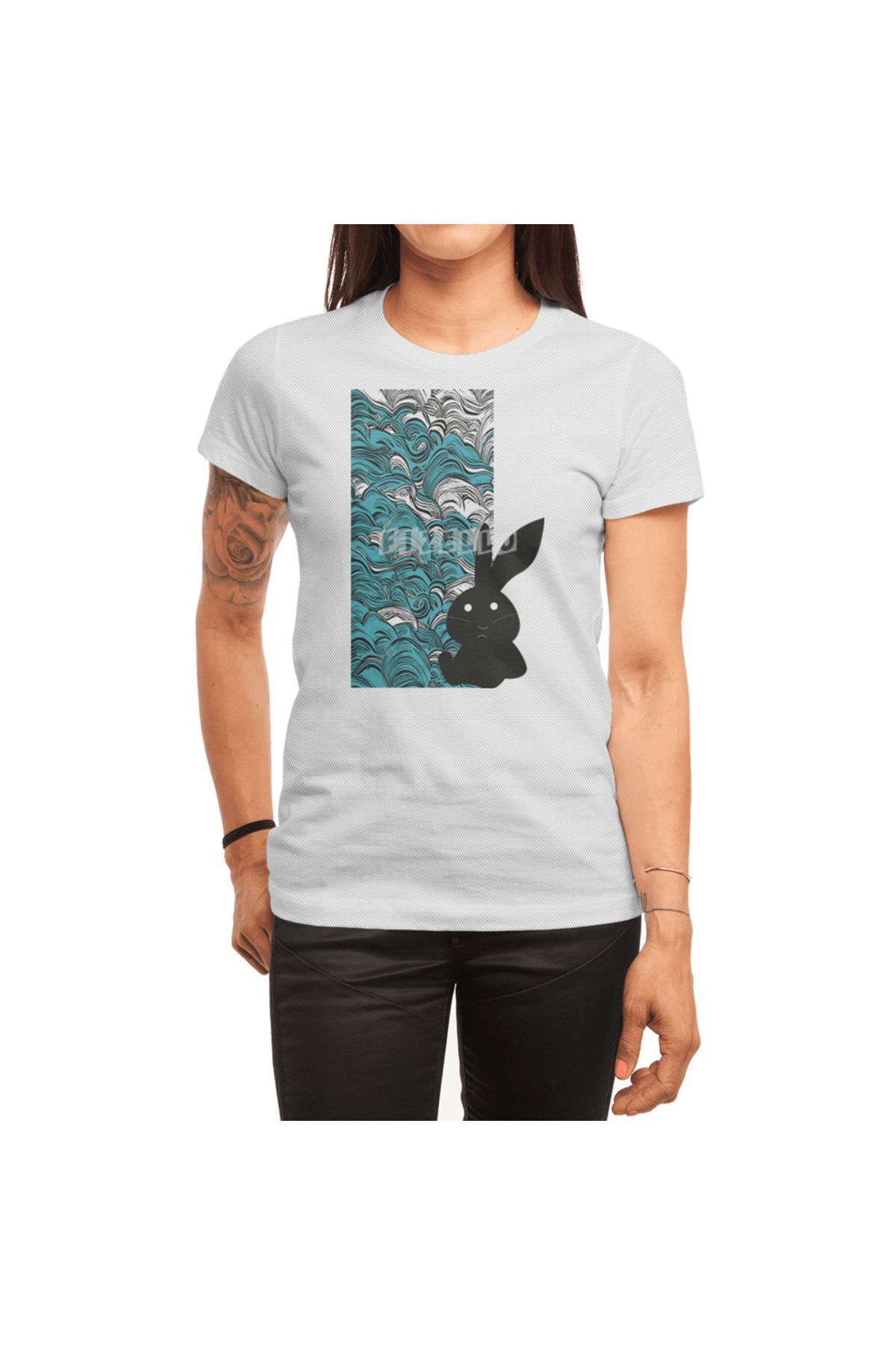 Fizello-Μπλουζάκι ανδρικό και γυναικείο - Unisex λευκό, διάνυσμα μπλουζάκι "In The Rabbit's Waves" 1