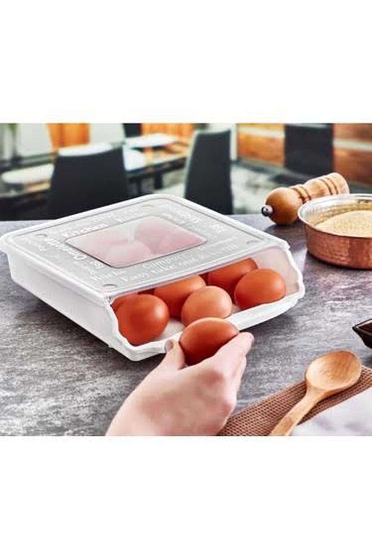 Hane216-Egg Storage Container 15 Compartments Automatic Sliding Ramp Egg Holder with Lid 1