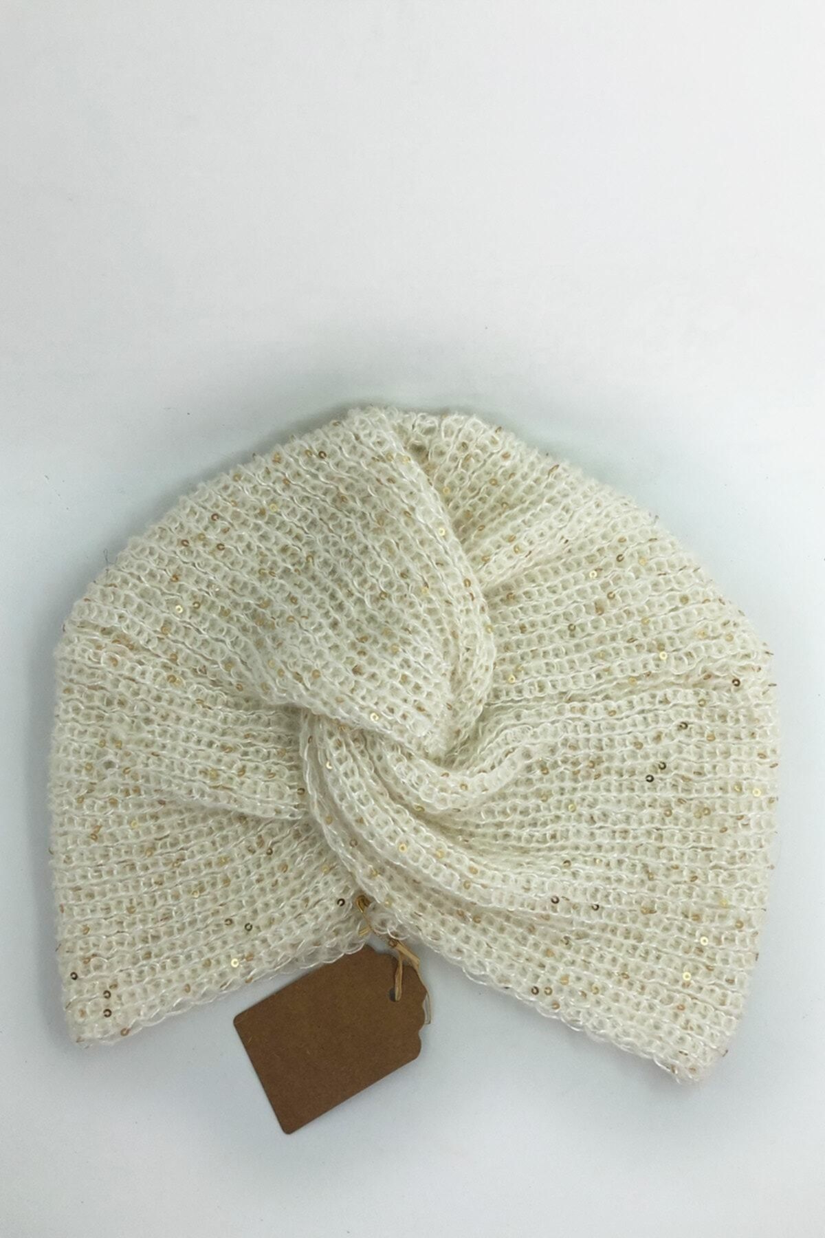 Vera-Angora Wolle Creme Baskenmütze Turban Modell Stilvolle Paillettenmütze 1