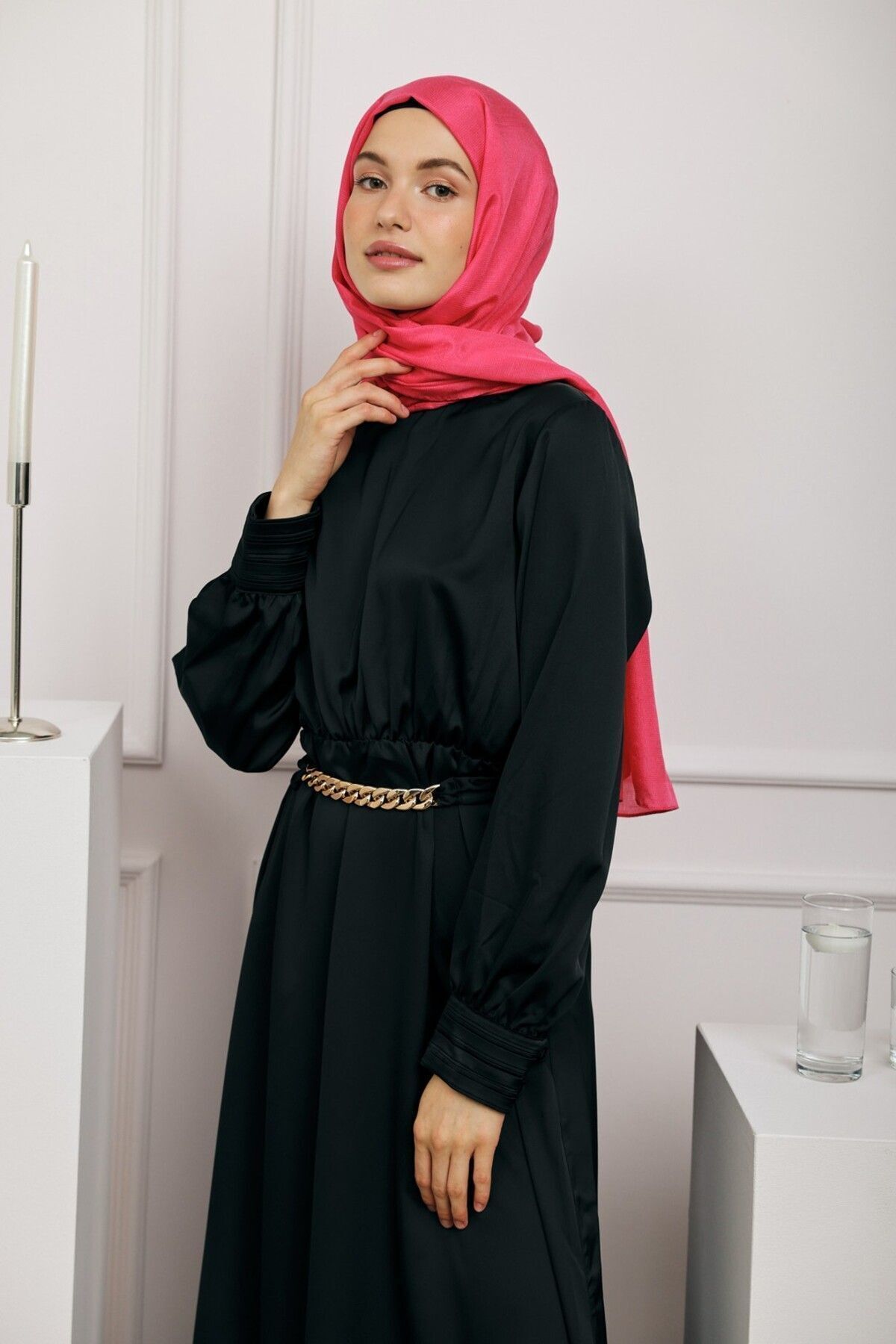 Modakaşmir-Plain Monogram Series Shawl Fuchsia 2