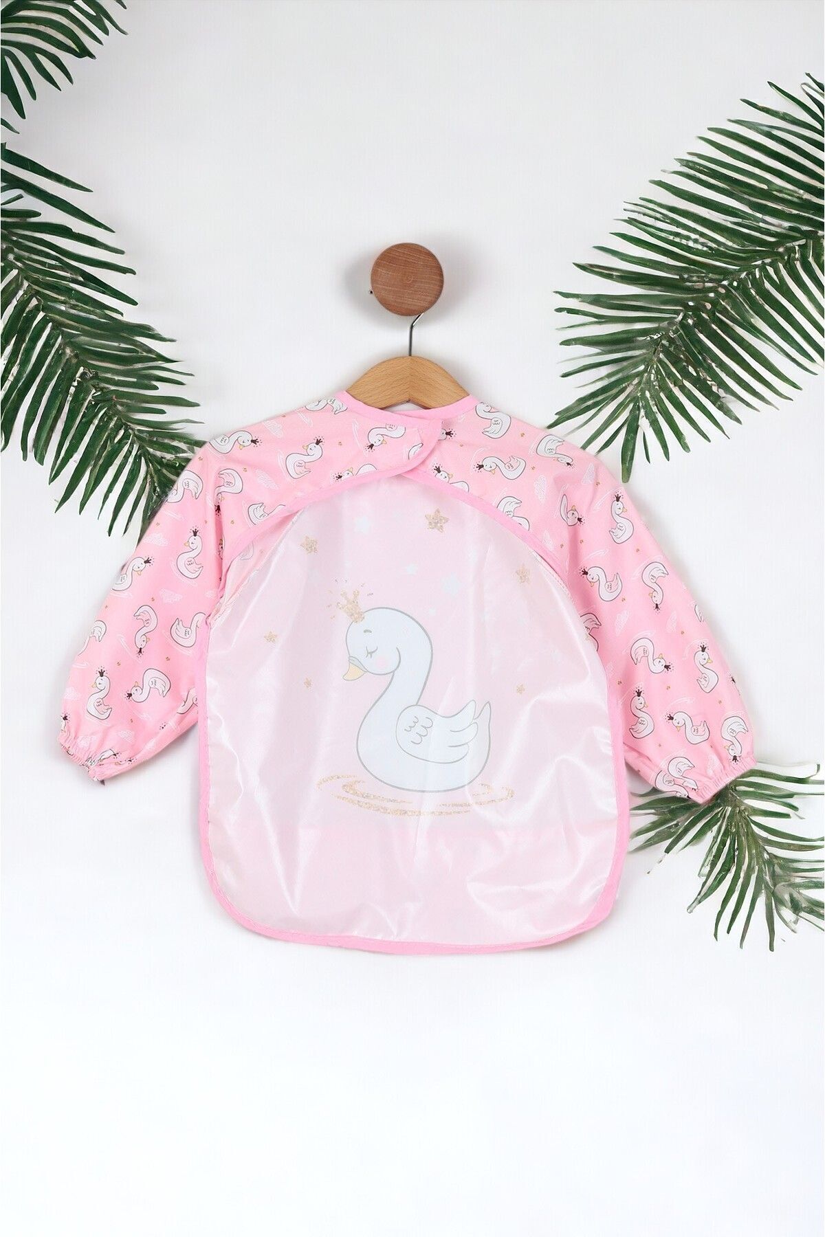 Ege Bebek Kuğu Baskılı Kız Bebek Uzun Kollu Sıvı Geçirmez Mama Önlüğü fotoğrafı 3 (önizleme)