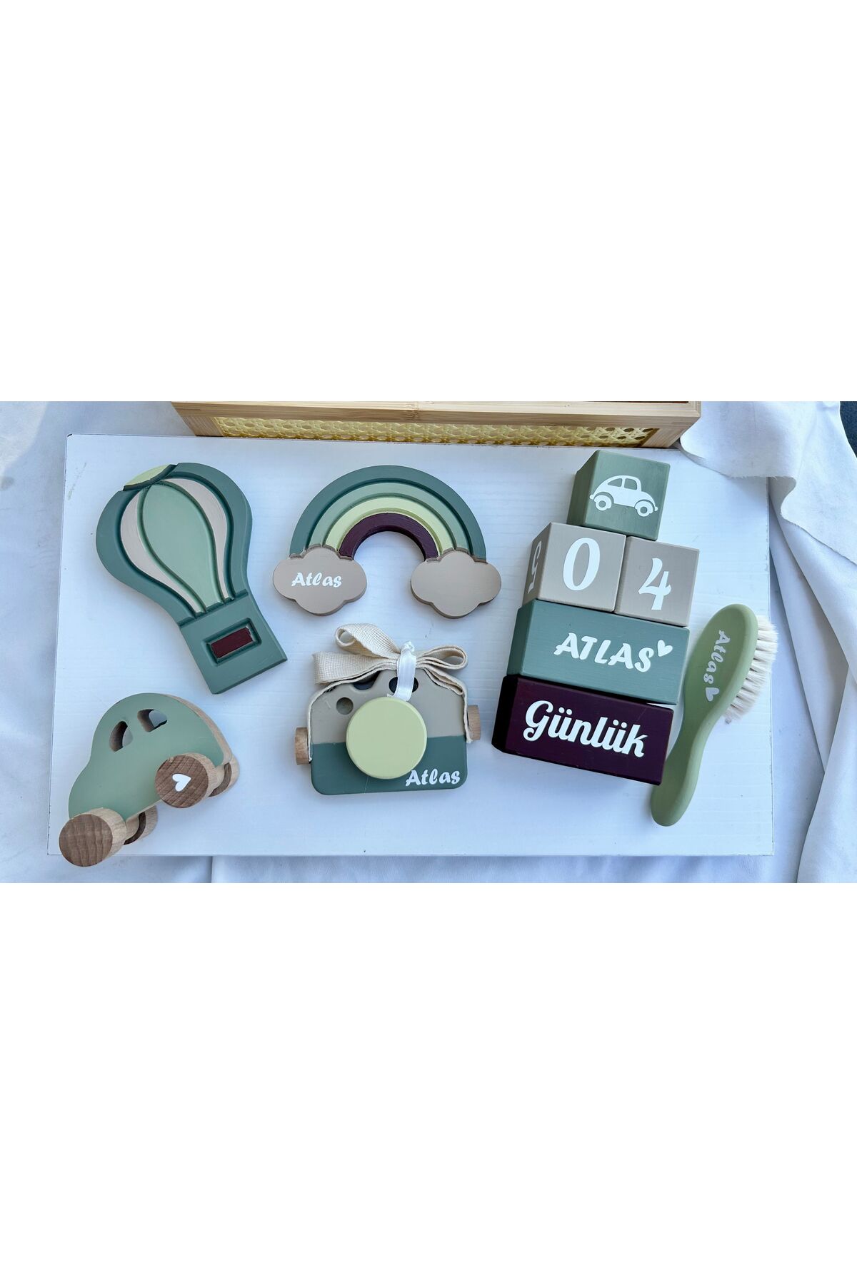 Objeli bebek anı küpü seti tam set bebek dekor