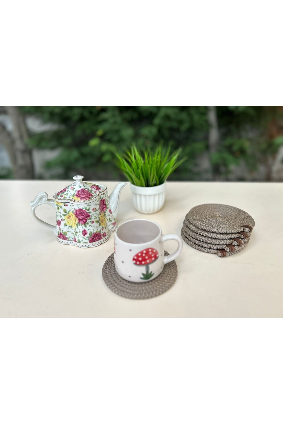 Home-6-Piece Straw Coasters - Cup, Coasters, Candle Coasters, Handmade Beige 2