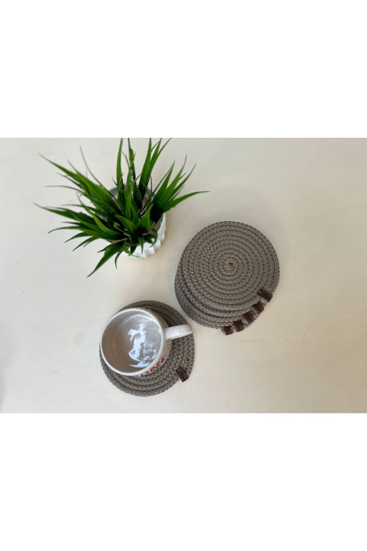 Home-6-Piece Straw Coasters - Cup, Coasters, Candle Coasters, Handmade Beige 4