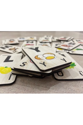 Leelii Tasarım Harfleri Öğreniyorum 29 Harf Alfabe Hafıza Kartı, 3mm Ahşap Eğ...