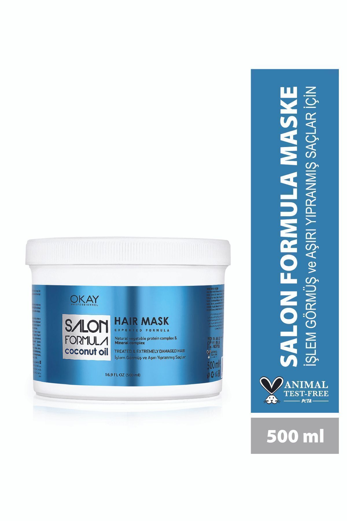 OKAYPROFESSIONNEL SALON FORMULA Coconut Saç Maskesi 500ml (İşlem Görmüş ve Aşırı Yıpranmış Saçlar İçin)