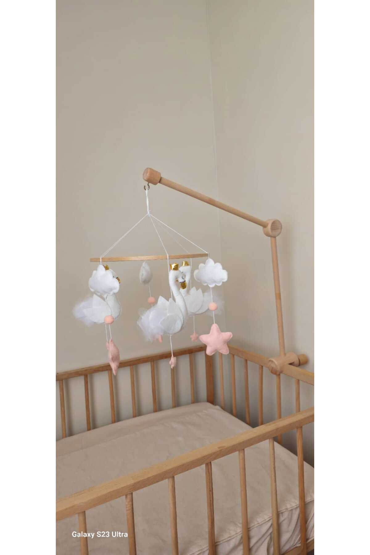 hobiimobiii Dönence (MÜZİKLİ) Bebek Beşik Süsü Keçe Dönence Kuğu fotoğrafı 2 (önizleme)