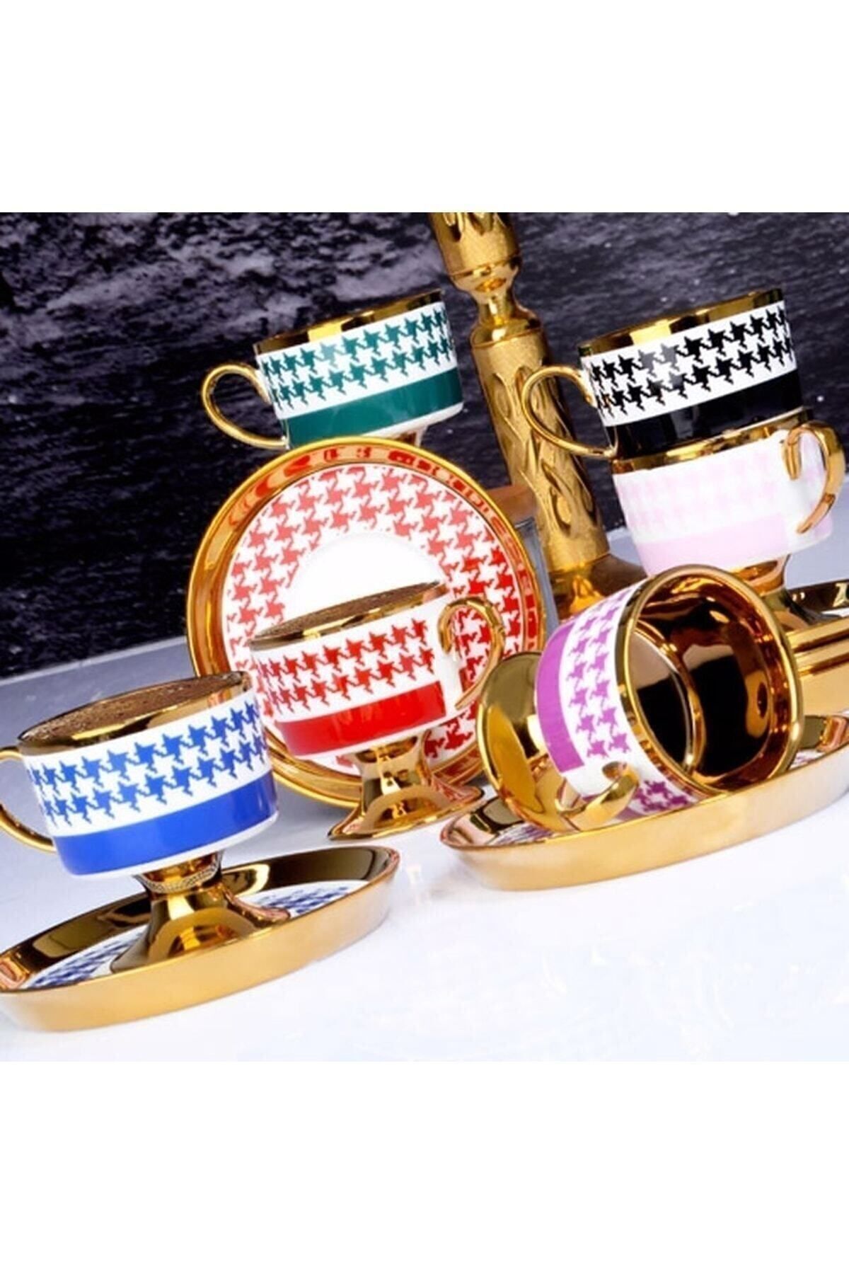 Kosova Gold Coffee Cup Set with Porcelain Stands - Trendyol