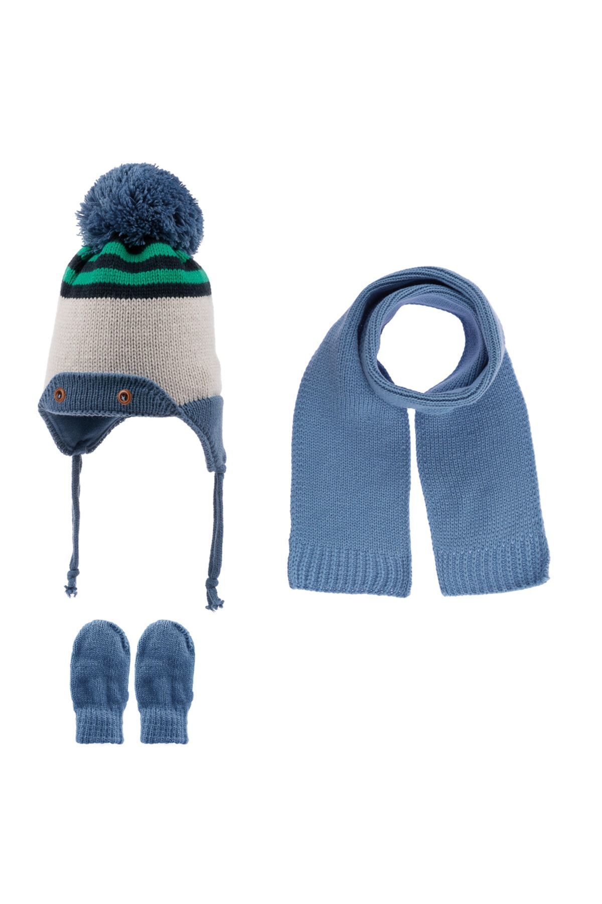 Kitti 0 12 Months Baby Boy Scarf Beanie Gloves Set Set of 3 Trendyol