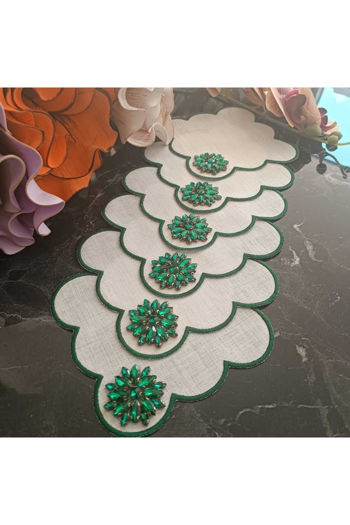 Fleur De Pierre (TAŞ ÇİÇEK) Zümrüt Yeşili Kahve Yanı Kokteyl Peçetesi Leke Tutmayan Kumaş 6 Adet