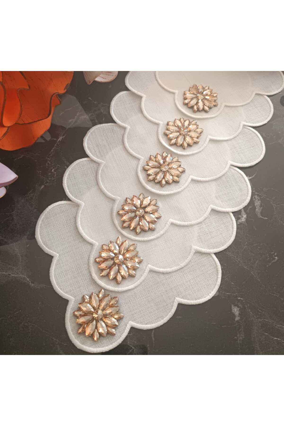 Fleur De Pierre (TAŞ ÇİÇEK) şampanya renkli Kahve Yanı Kokteyl Peçetesi Leke Tutmayan Kumaş 6 Adet