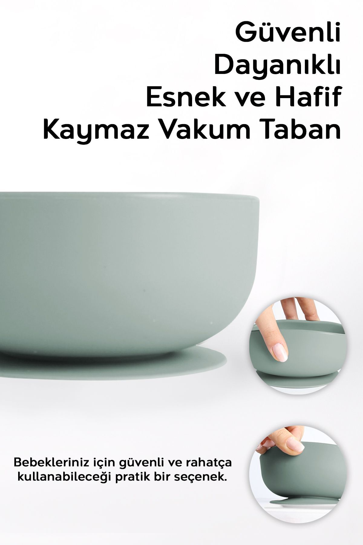 Meleni Baby 3'lü Silikon Bebek Beslenme Seti - Vakumlu Mama Kasesi - Mama Önlüğü - Diş Kaşıyıcı Kaşık - Yeşil fotoğrafı 2 (önizleme)