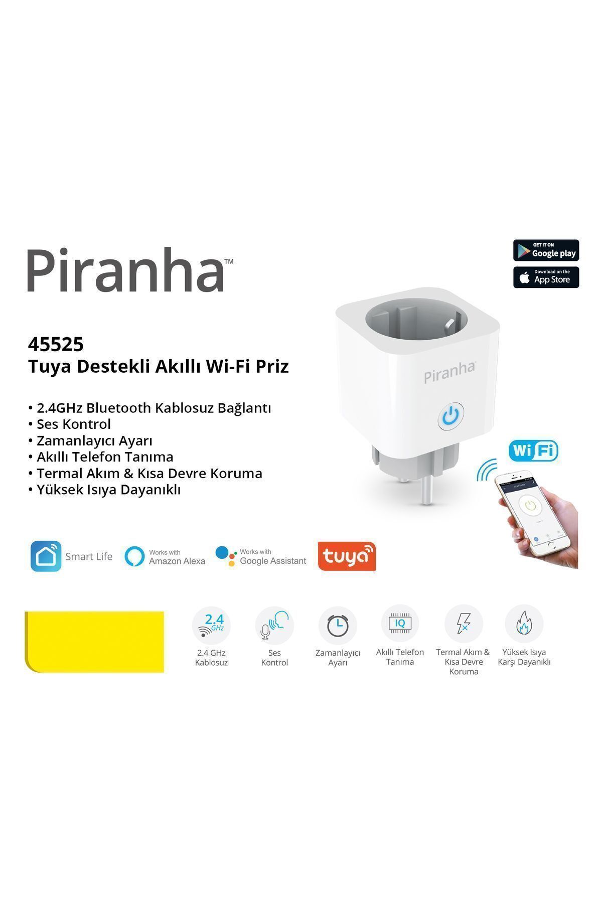 Piranha-45525 Tuya يدعم 2.4 جيجا هرتز واي فاي ذكي لاسلكي - مقبس محمي من زيادة التيار 4
