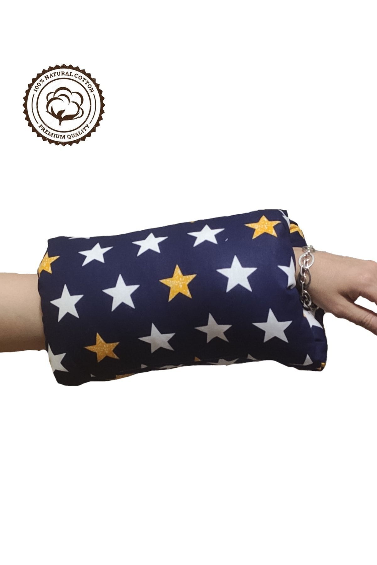 BeybiNest Pratik Emzirme Destek Kolluğu Yastık %100 Organik Pamuklu Sarı Lacivert Yıldızlar