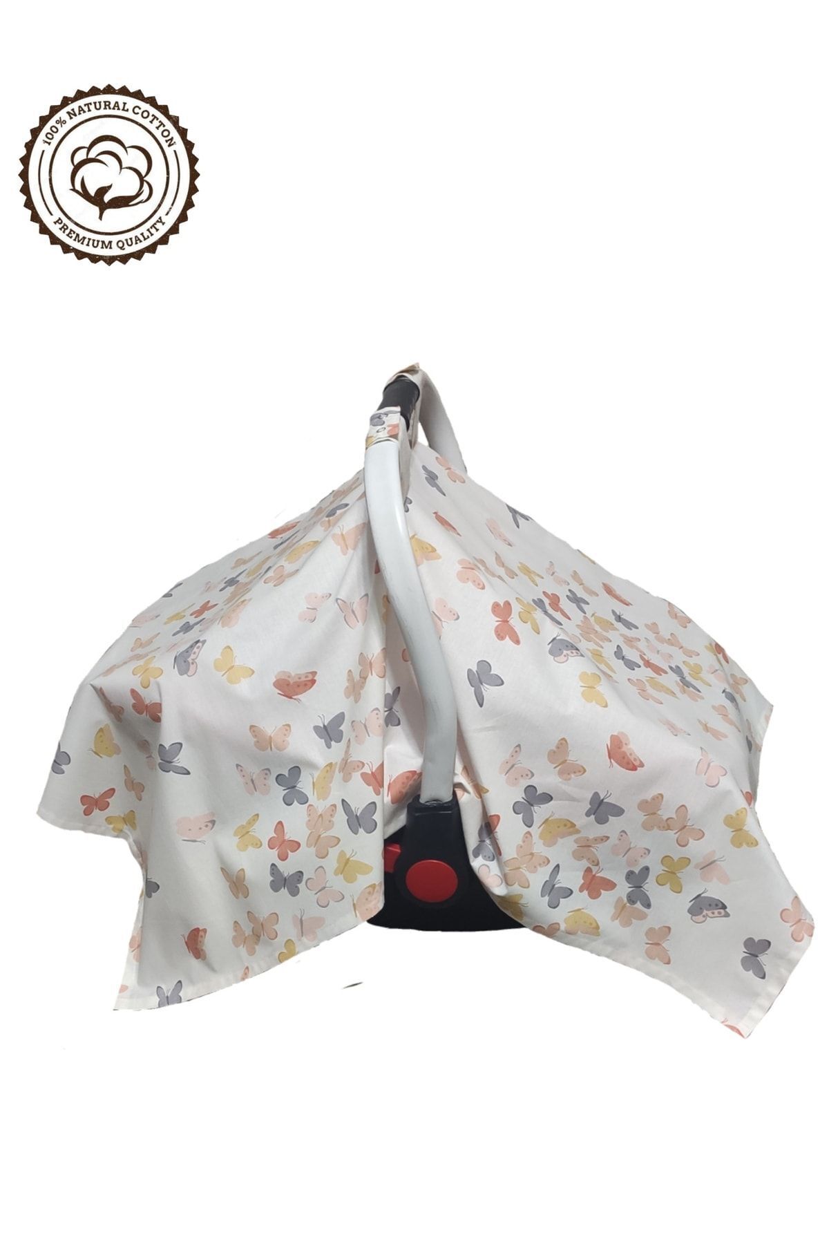 BeybiNest %100 Pamuklu Puset Örtüsü Tek Kat 110x88 Cm Turuncu Kelebekler Model fotoğrafı 3 (önizleme)