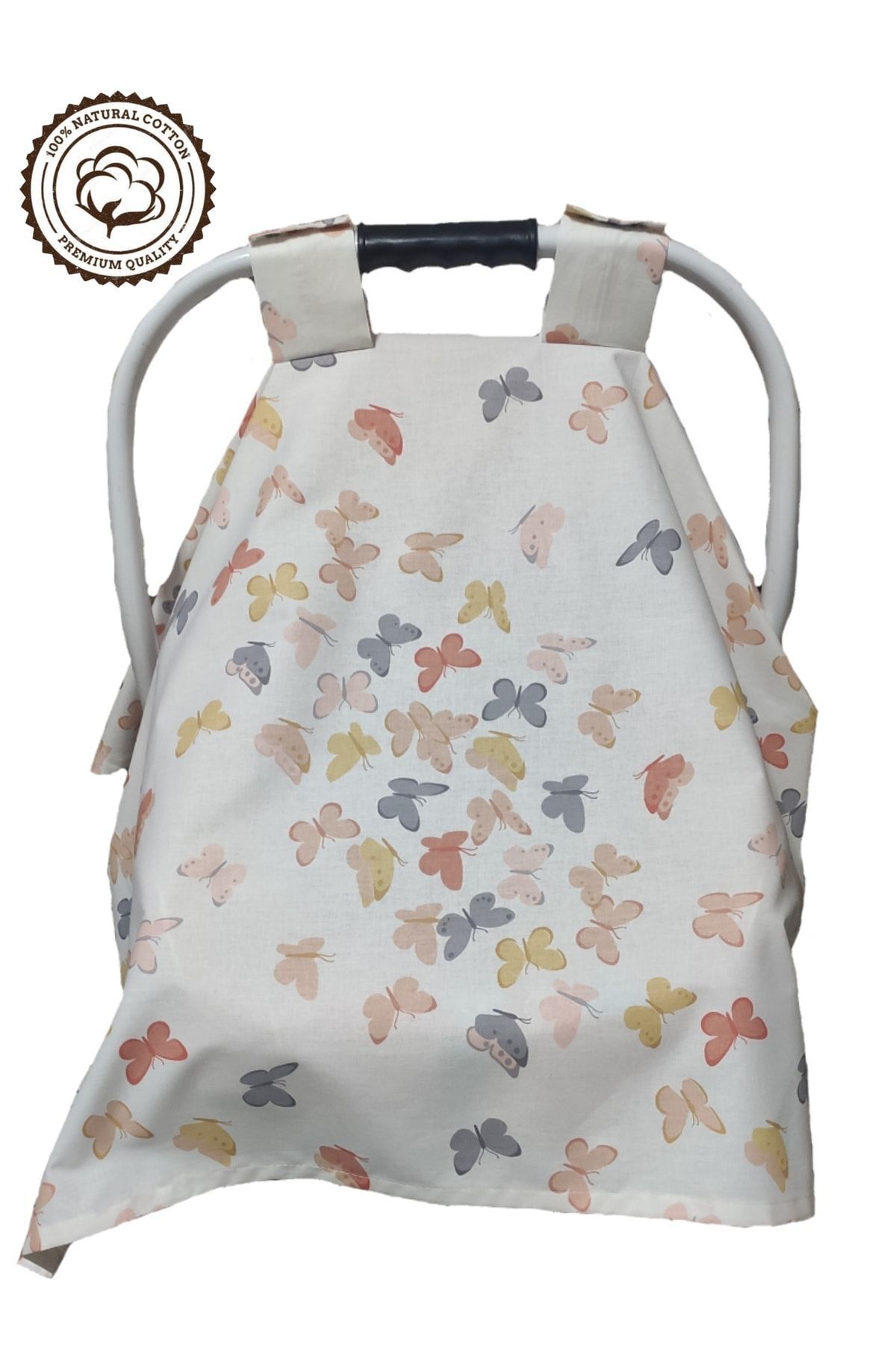 BeybiNest %100 Pamuklu Puset Örtüsü Tek Kat 110x88 Cm Turuncu Kelebekler Model fotoğrafı 2 (önizleme)