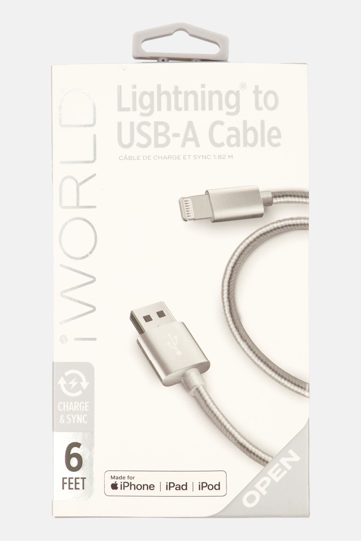 iWorld-6 Feet USB Lightning Cable, Silver 1