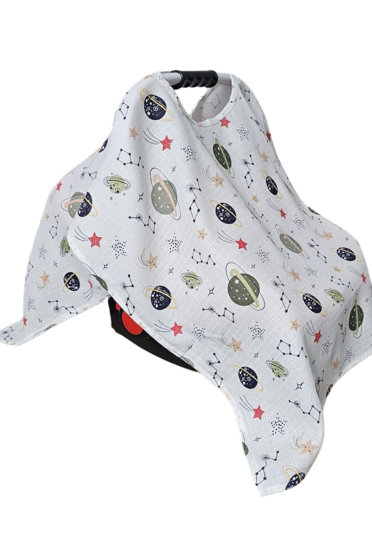BeybiNest Uzay Figürlü Müslin Panço Fonksiyonel Emzirme Örtüsü Emzirme Önlüğü Puset örtüsü fotoğrafı 2 (önizleme)