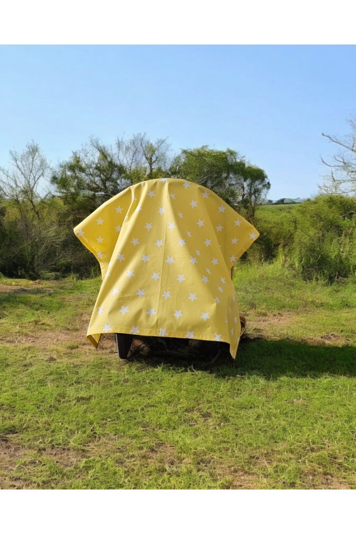 BeybiNest Balenli Emzirme Önlüğü 100x80 Cm Ayarlanabilir Boy Sarı Yıldız Emzirme Örtüsü Organik Pamuklu fotoğrafı 7 (önizleme)