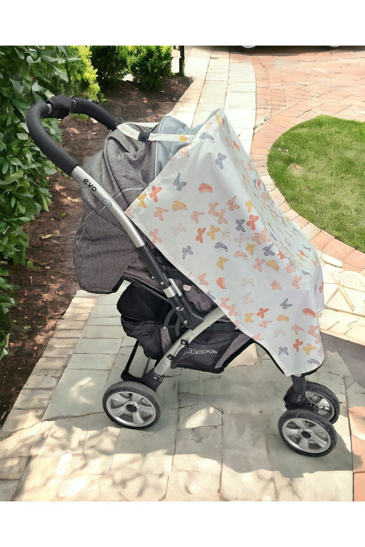 BeybiNest Emzirme Önlüğü 100x80 Cm Ayarlanabilir Boy Turuncu Kelebekler Balenli Model fotoğrafı 6 (önizleme)