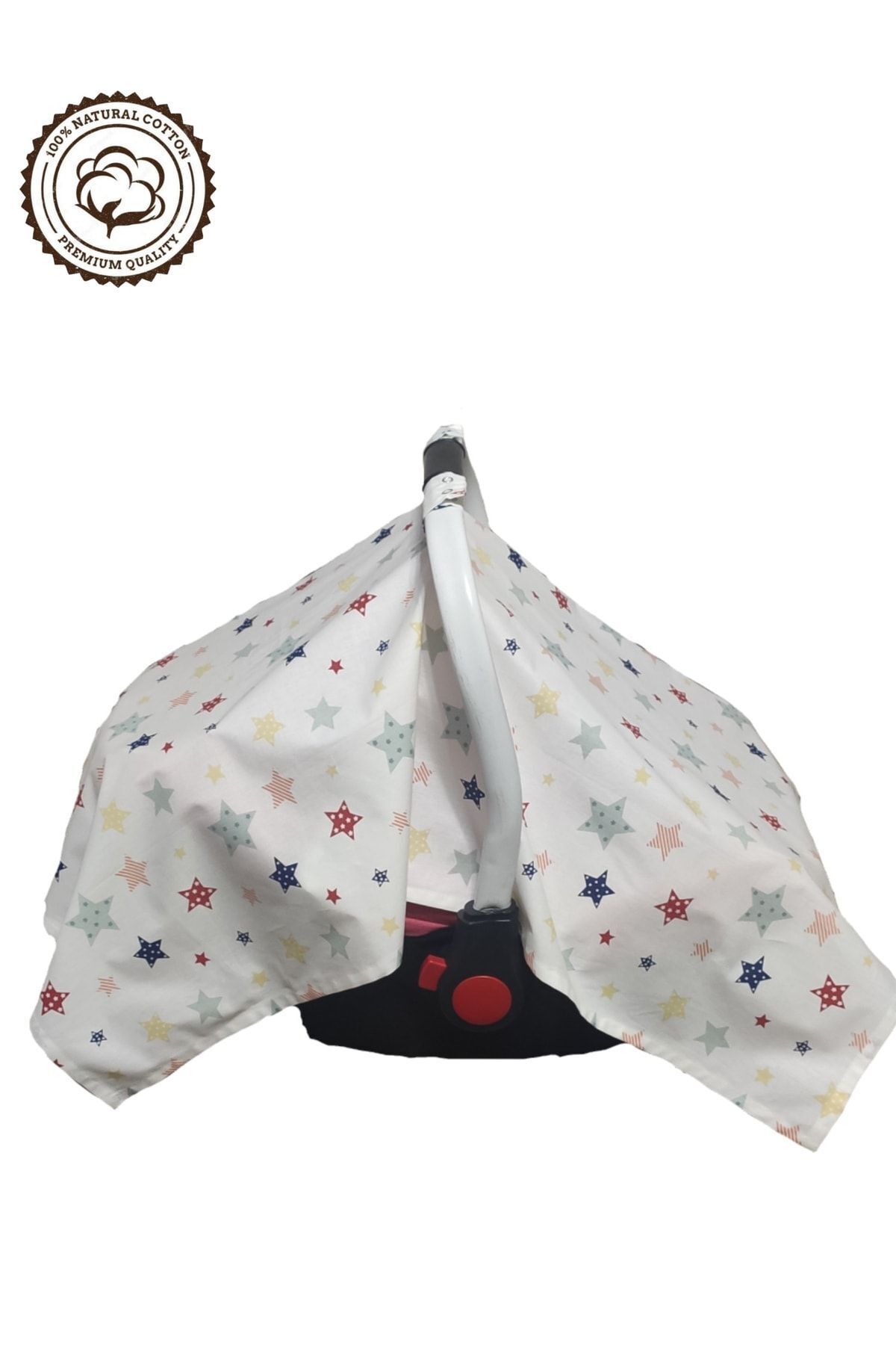 BeybiNest %100 Pamuklu Puset Örtüsü Tek Kat 110x88 Cm Renkli Yıldızlar Model fotoğrafı 3 (önizleme)