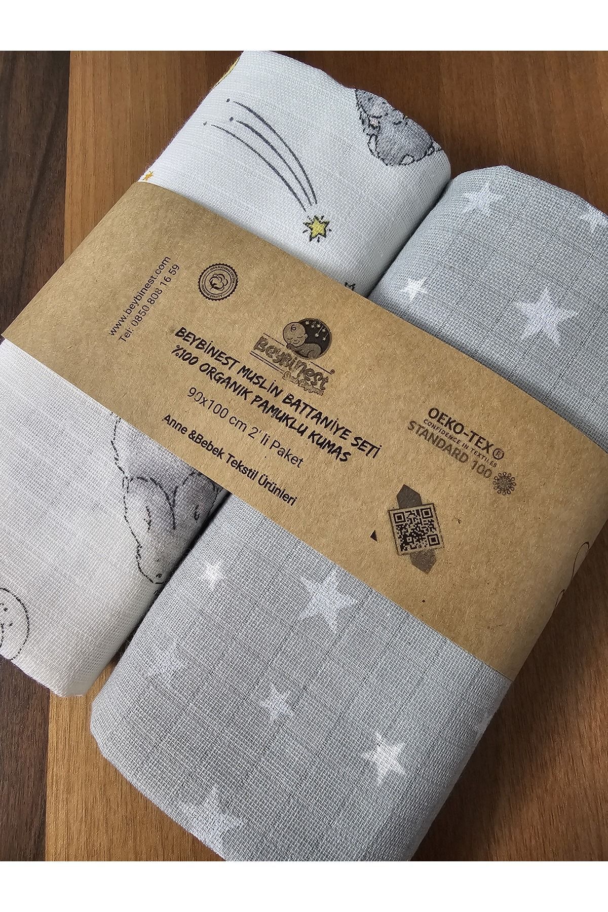 BeybiNest %100 Organik Pamuklu Muslin Set 2 li Paket 90x100 cm fotoğrafı 2 (önizleme)