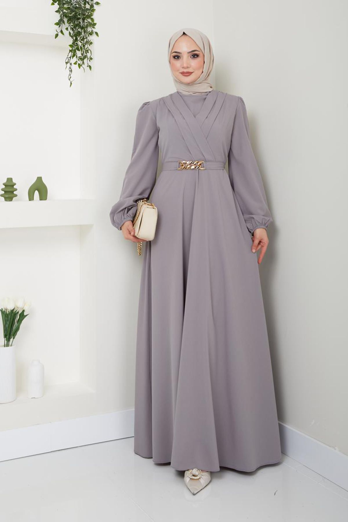 Ayşe Melek Women's Clothing Evening Dress Fashion Chain Belted