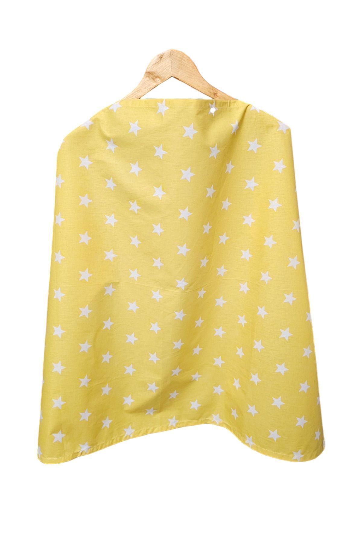 BeybiNest Balenli Emzirme Önlüğü 100x80 Cm Ayarlanabilir Boy Sarı Yıldız Emzirme Örtüsü Organik Pamuklu fotoğrafı 2 (önizleme)