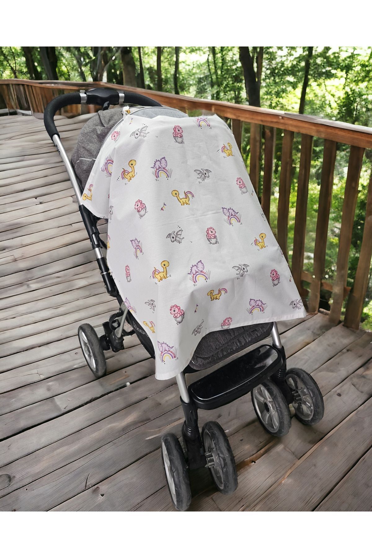 BeybiNest 100x80 cm Balenli Emzirme Önlüğü Sevimli DinazorlarOrganik Pamuklu Emzirme Örtüsü fotoğrafı 3 (önizleme)