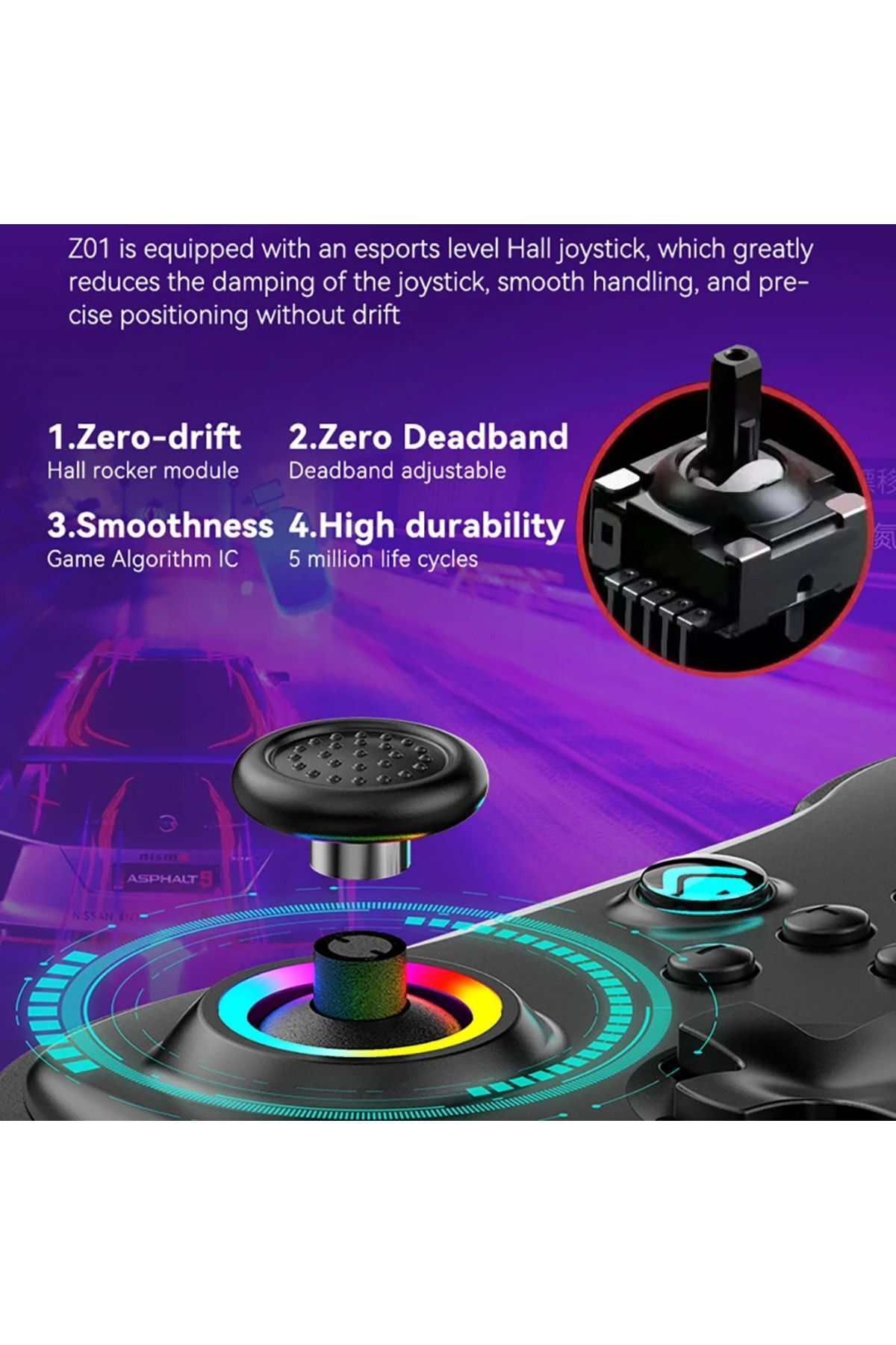 Z01 Rgb Işıklı Switch/Ps3/Ps4/Android/iOS MFi/Pc/Steam Uyumlu Kablosuz Bluetooth Gamepad 3