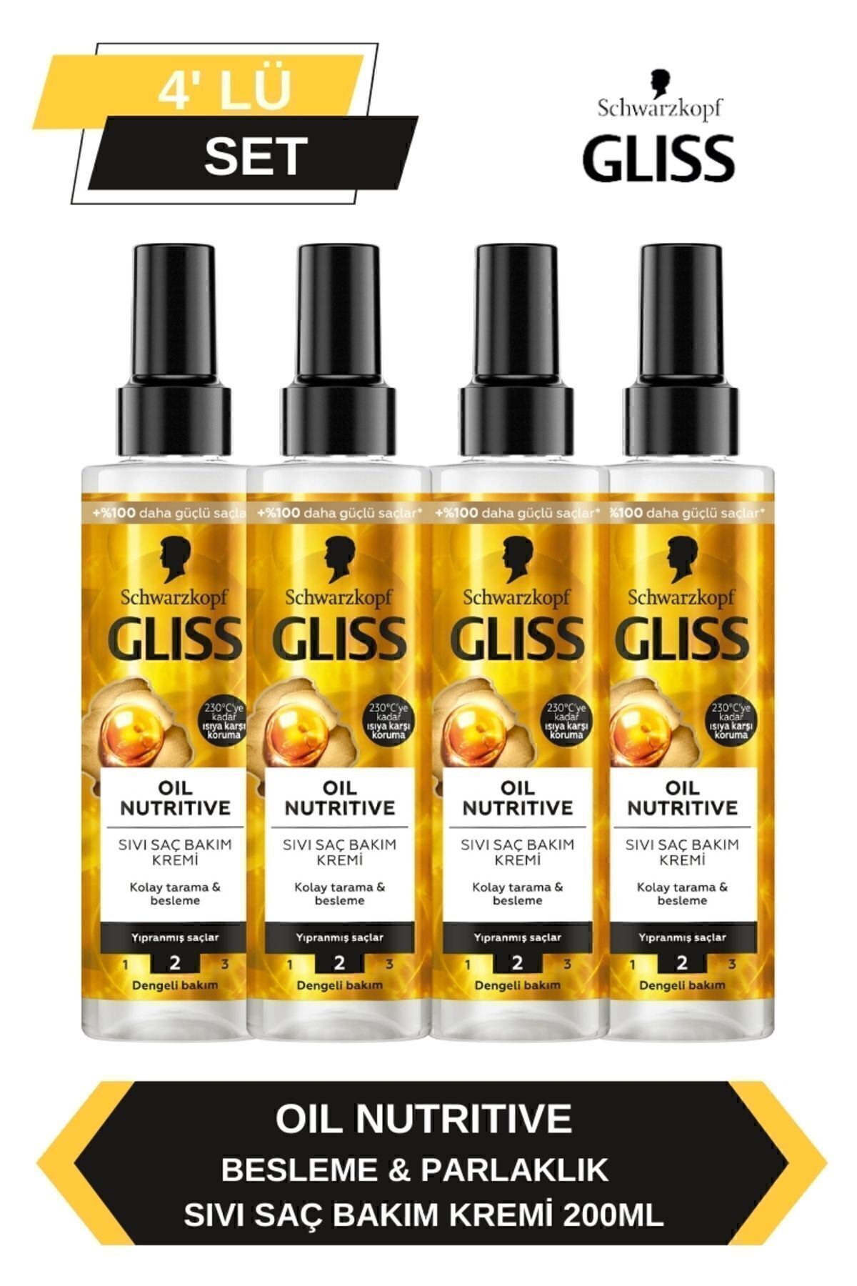 Gliss گلس نرمکننده مایع موی Oil Nutritive، بسته 4 عددی، 200 میلیلیتری — SET.HNKL.5128