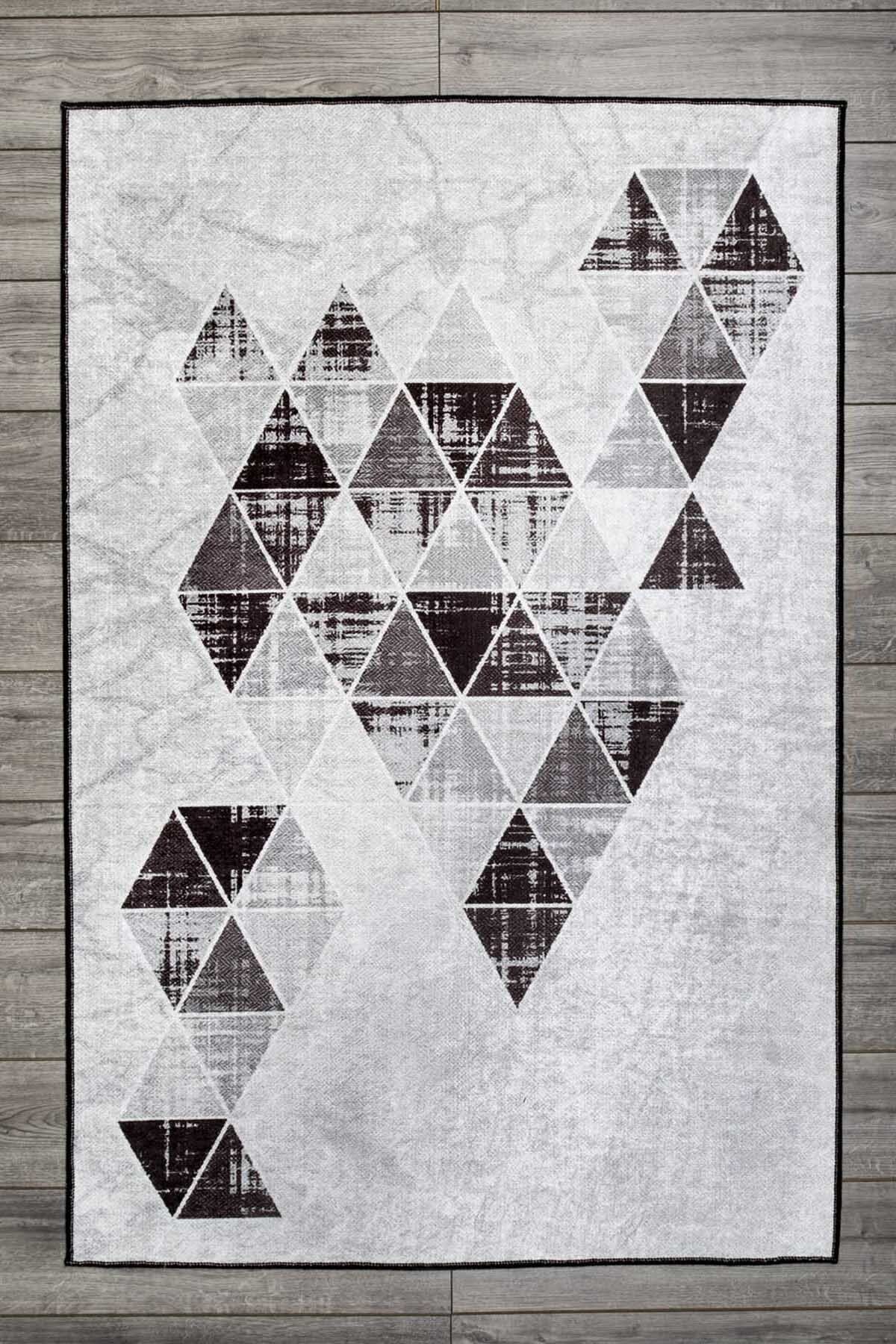 Modern Patterned Velvet Carpet Gray Black Washable Anti-Slip Base Carpet 7144