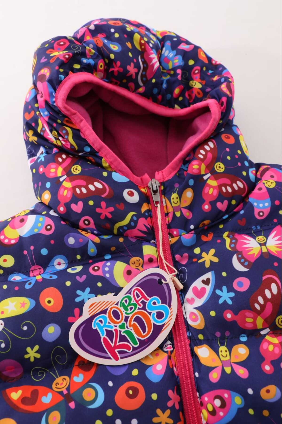 ROBA KIDS-Jachetă de puf de iarnă pentru băieți și fete - fleece, glugă și model fluture Rb-106 4
