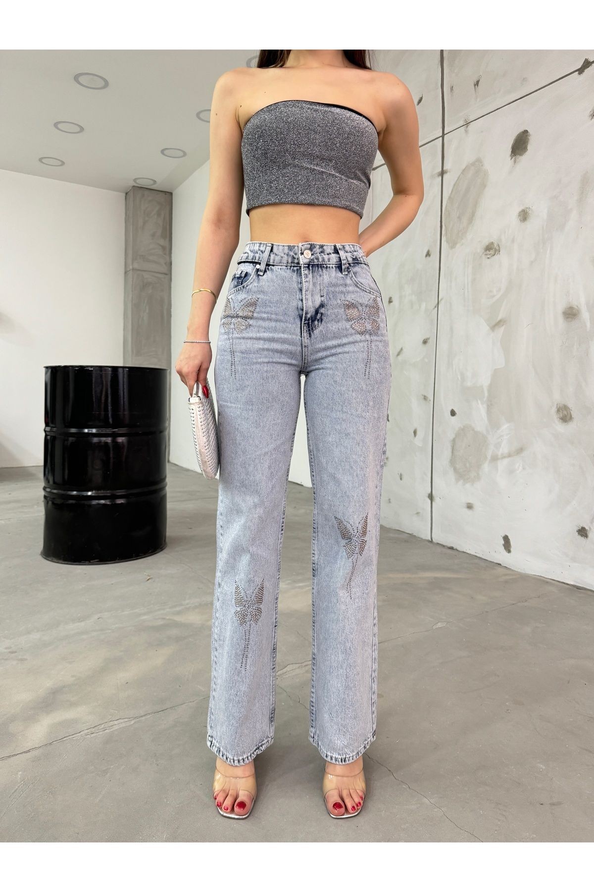 BİKELİFE-Damen-Hose mit weitem Bein und hoher Taille in Blaustein 3