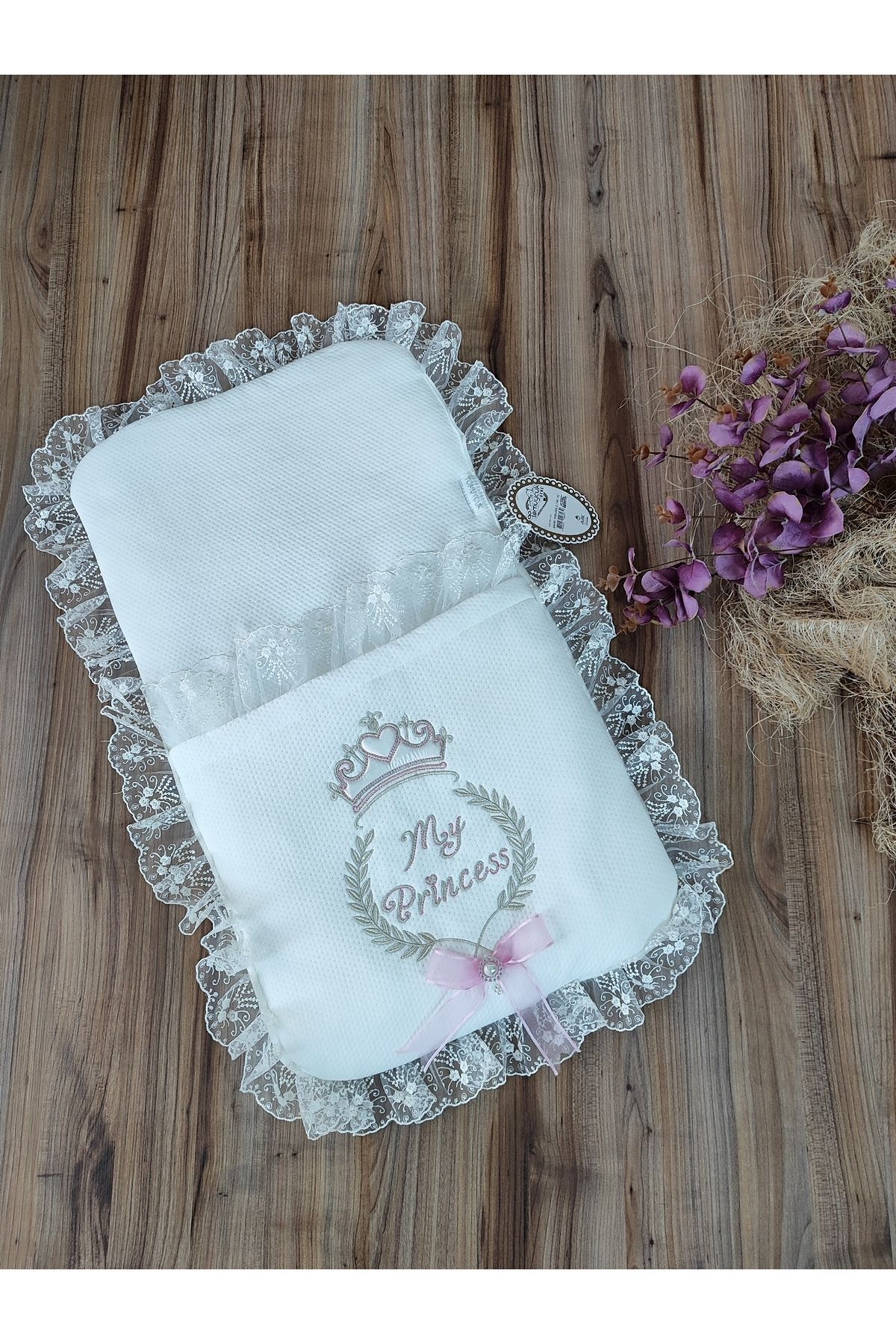 Tomuycuk 2'li Kız Bebek Alt Açma Seti Yastıklı Datelli Mevlütlük Hediyelik Yenidoğan Hastane Çıkışı Yatağı fotoğrafı 7 (önizleme)