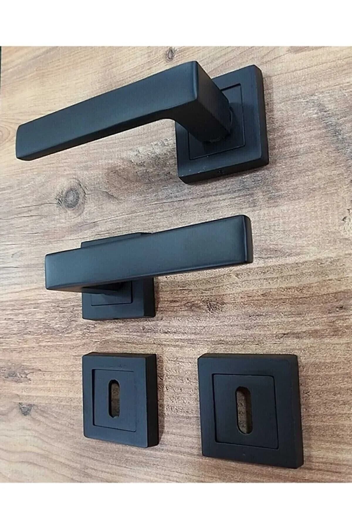 ALYAYAPI-(7 SET) Avanti Matte Black Square Rosette Door Handle 3 in 1 Apartment Set (5 ROOMS - 2 BATHROOMS / WC) 3