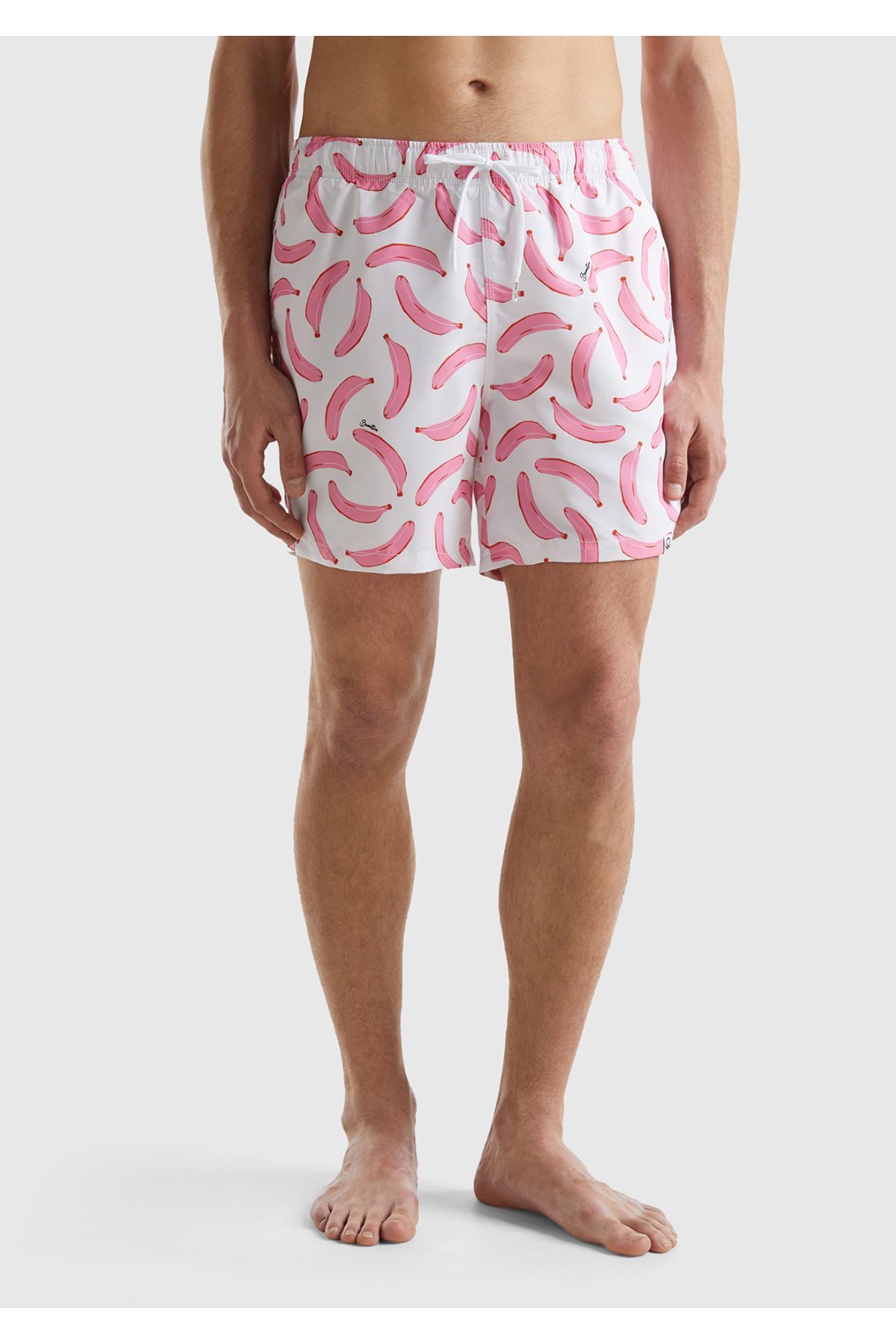 یونایتد کالرز آو بنتون شلوارک شنا مردانه طرح‌دار صورتی طرح‌دار با جیب و بند، کمر کشی