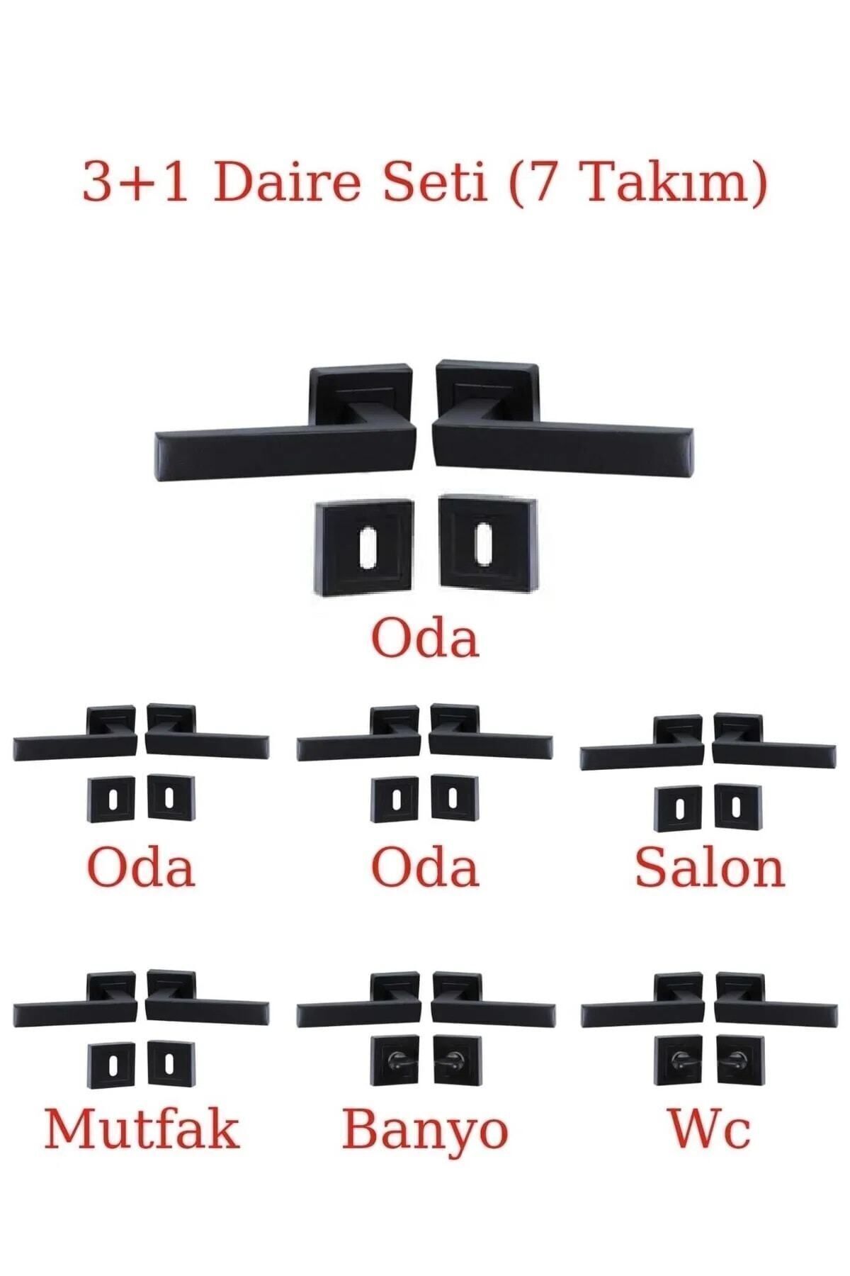 ALYAYAPI-(7 SET) Avanti Matte Black Square Rosette Door Handle 3 in 1 Apartment Set (5 ROOMS - 2 BATHROOMS / WC) 2
