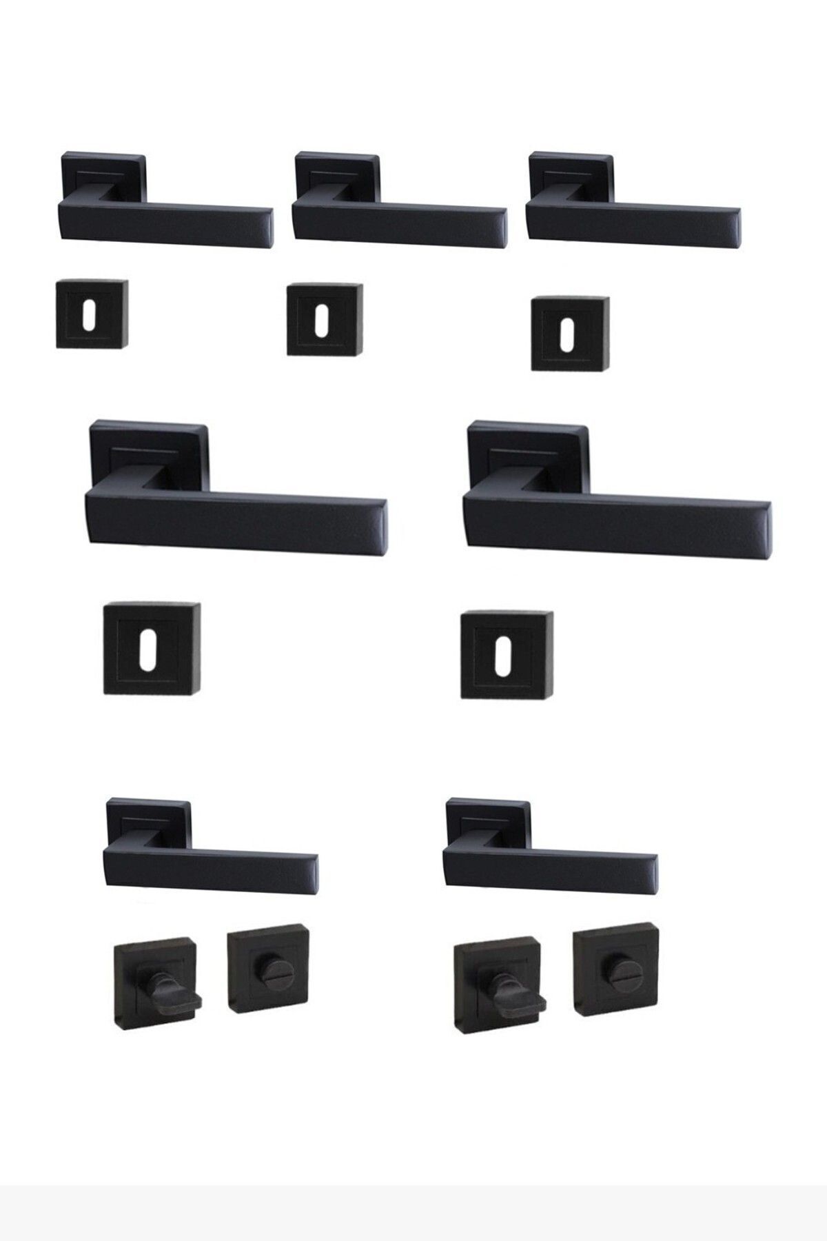 ALYAYAPI-(7 SET) Avanti Matte Black Square Rosette Door Handle 3 in 1 Apartment Set (5 ROOMS - 2 BATHROOMS / WC) 1