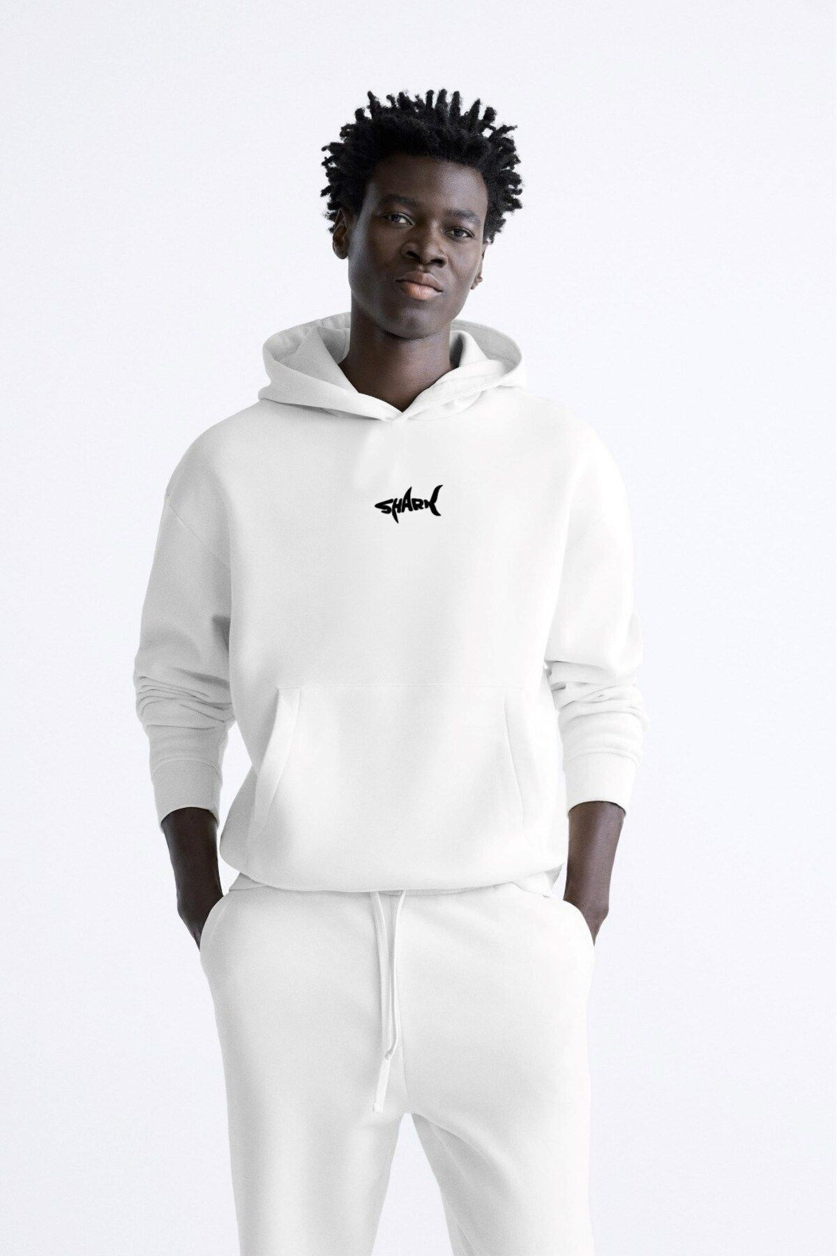 The Champ Clothing-Φούτερ με κουκούλα Fleece Shark με στάμπα λευκό Oversize Hoodie 4
